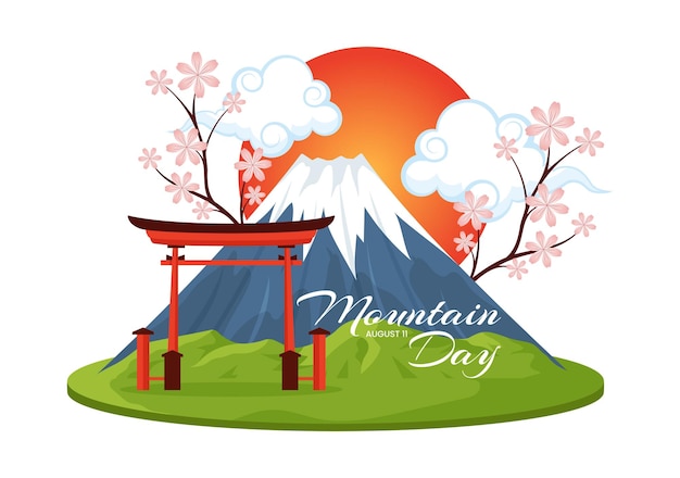 Plik wektorowy dzień górski w ilustracji wektorowych japonii 11 sierpnia z tłem mount fuji i sakura flower