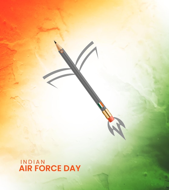 Plik wektorowy dzień indyjskich sił powietrznych dzień sił powietrznych kreatywny ołówek z myśliwcem dnia sił powietrznych
