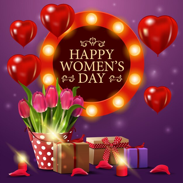 Dzień Kobiet Pozdrowienie Fioletowy Szablon Karty