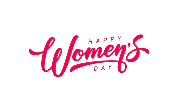 Dzień Kobiet Ręcznie Rysowane Napis. Czerwony Tekst Na Białym Tle Na Pocztówkę, Plakat, Element Projektu Banera. Kaligrafia Skryptu Happy Women's Day. Gotowy Projekt Napisu Wakacje.