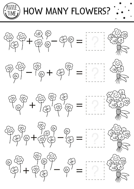 Dzień Matki Czarno-biała Gra Dopasowująca Z Kwiatami Wakacyjna Aktywność Linii Matematycznej Dla Dzieci W Wieku Przedszkolnym Z Bukietem Edukacyjny Arkusz Liczenia Do Druku Lub Kolorowanka Dla Kidsxa