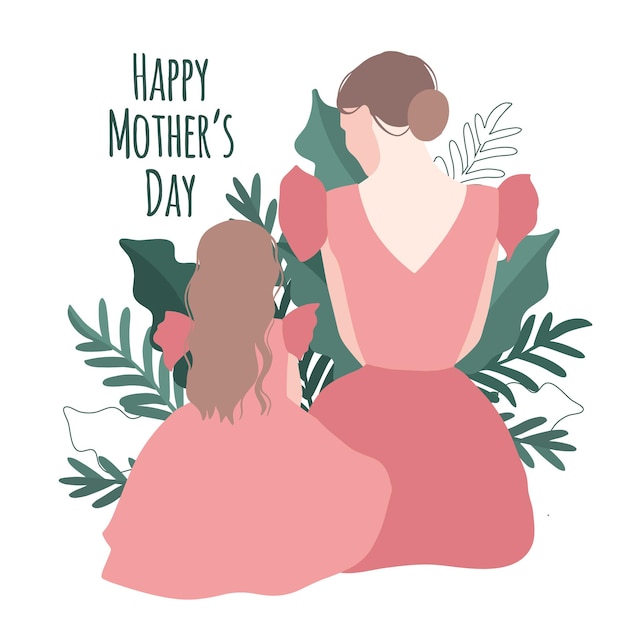 Plik wektorowy dzień matki ilustracja z matką i córką sylwetka i tekstem pozdrowienia