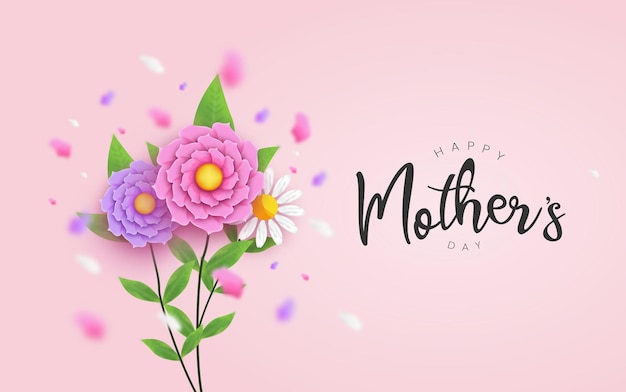 Dzień Matki Z Realistycznym Kwiatem I Typografią, Dekoracją Kwiatową Z Kartką Z życzeniami Kaligrafii