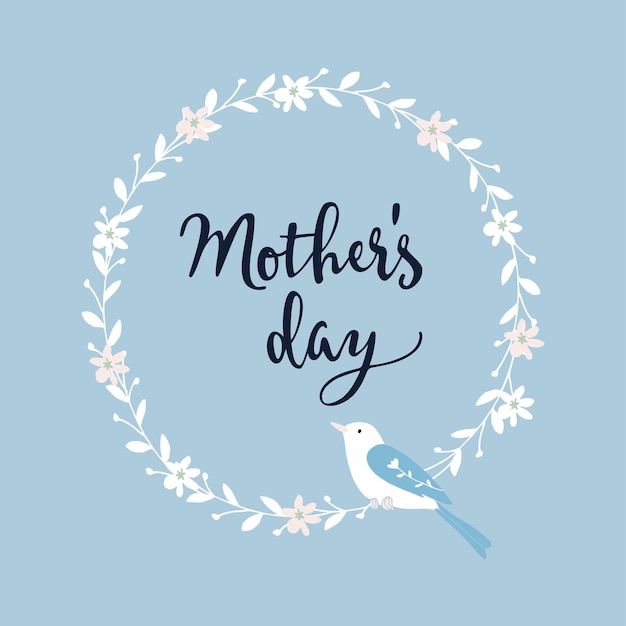 Dzień Matki Zaproszenie Kartkę Z Życzeniami Odręcznie Napis Skryptu Pędzla Projekt Kaligraficzny Biały Wieniec Kwiatowy