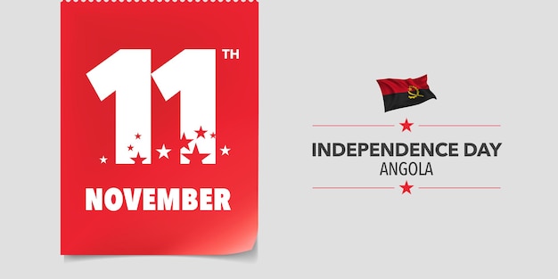 Dzień Niepodległości Angoli Kartkę Z życzeniami, Baner, Ilustracji Wektorowych. święto Narodowe Angoli 11 Listopada Tło Z Elementami Flagi W Kreatywnym Poziomym Projekcie