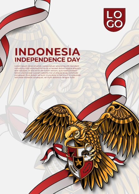 Dzień Niepodległości Indonezji Białe Tło Szablonu Z Animacją Sztuki Garuda W Indonezji I Flagą