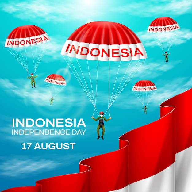 Plik wektorowy dzień niepodległości indonezji z ilustracją spadochroniarza