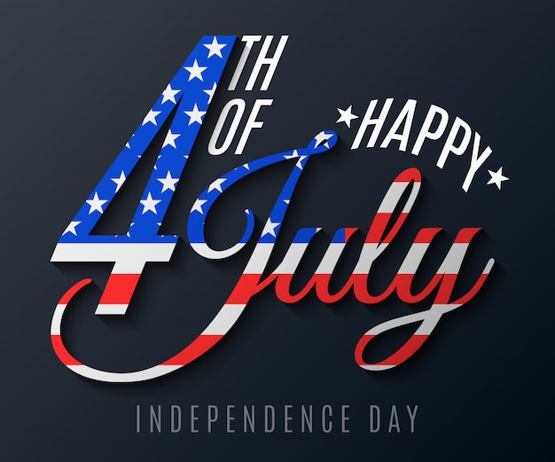 Plik wektorowy dzień niepodległości. kartkę z życzeniami na 4 lipca. świąteczny tekst transparent na czarnym tle. flaga stanów zjednoczonych ameryki.