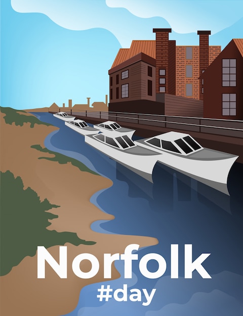 Dzień Norfolk. Ilustracja wioski Norfolk w Norwich