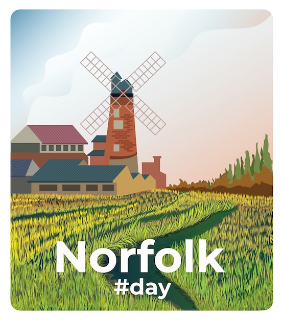 Dzień Norfolk. Ilustracja Wioski Norfolk W Norwich