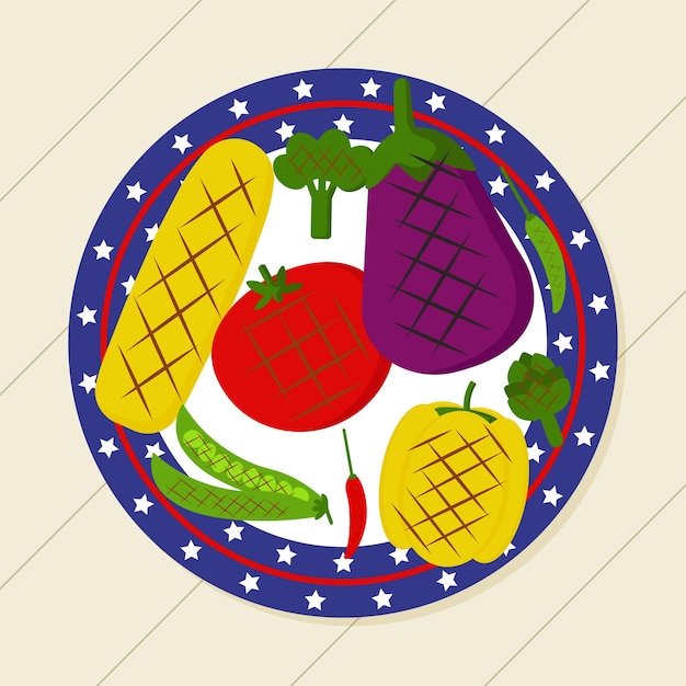 Dzień Pamięci Wegetariańskie Przyjęcie Z Grilla Kartkę Z życzeniami American Summer Bbq Food Vector Illustration
