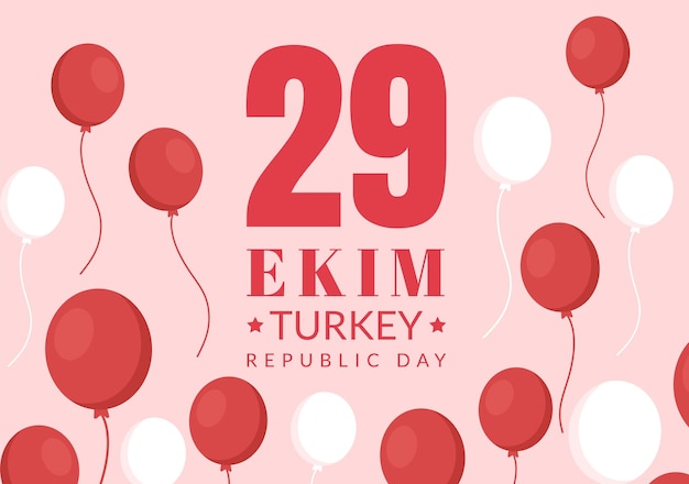 Dzień Republiki Turcji Lub 29 Ekim Cumhuriyet Bayrami Kutlu Olsun Ręcznie Rysowane Płaskie Ilustracja Kreskówka Z Flagą Projektu Tureckiego I Happy Holiday