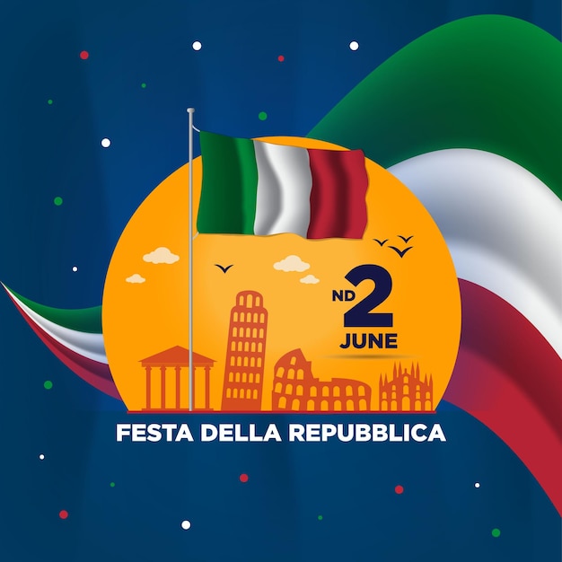 Dzień Republiki Włoch Lub Festa Della Repubblica Media Społecznościowe Post Design Włoskiej Flagi Wektor