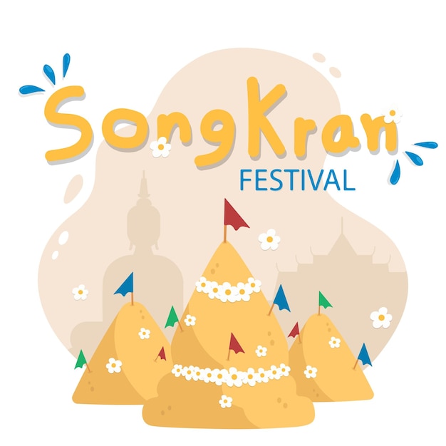 Dzień Songkran Buduje Stos Piasku I Buddy Na Tle Ilustracji Festiwalu Songkran