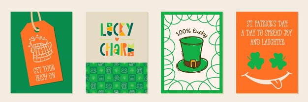 Plik wektorowy dzień św. patryka drukowany plakat w stylu doodle ręcznie narysowany urocze irlandzkie ikony cytaty