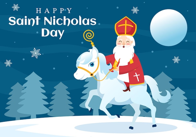 Dzień świętego Mikołaja Lub Sinterklaas Celebracja Szablon Ręcznie Rysowane Płaskie Ilustracja Kreskówka