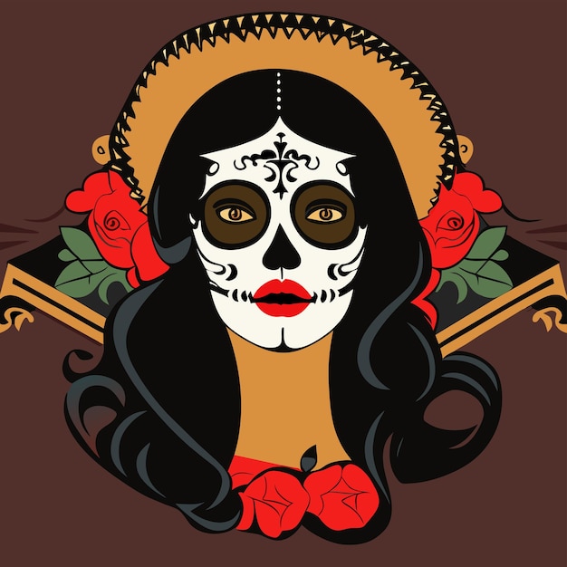 Dzień Umarłych Martwych Dziewczyna Ilustracja Dia De Los Muertos Ręcznie Narysowana Płaska Stylowa Kreskówka