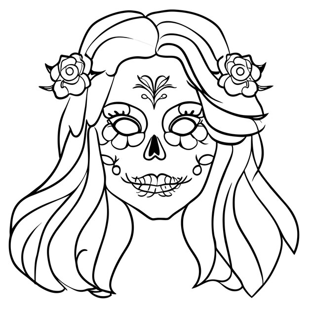 Plik wektorowy dzień zmarłej dziewczyny cukrowa czaszka ręcznie rysowane kreskówka naklejka ikona koncepcja izolowana ilustracja