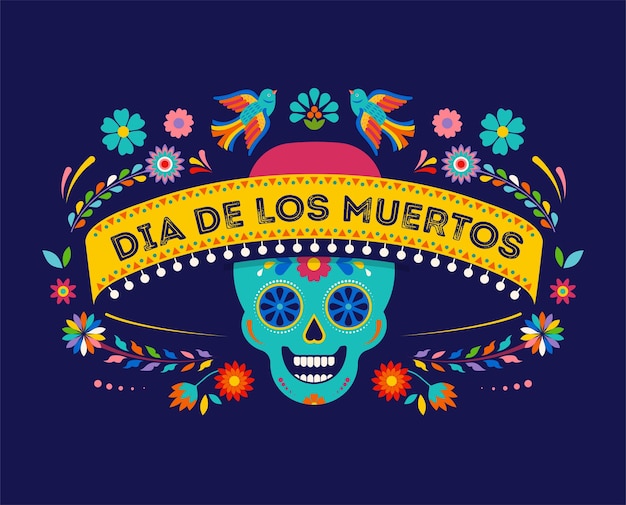 Dzień Zmarłych W Tle Dia De Los Muertos I Koncepcja Kartki Z życzeniami Z Cukrową Czaszką
