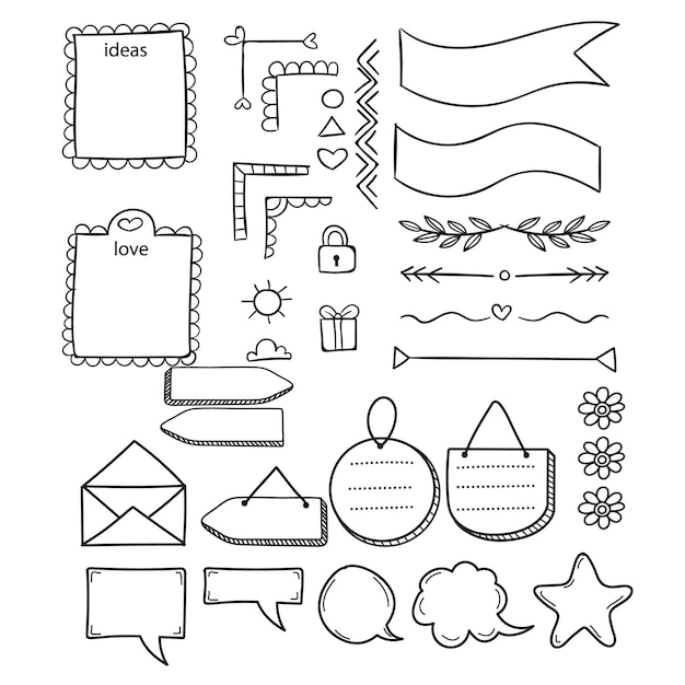 Dziennik bullet ręcznie narysowany element zestaw naklejki planner etykieta Doodle szkic scribble styl Bullet
