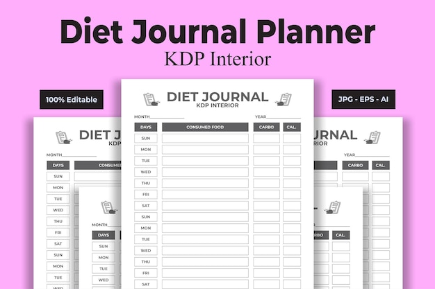 Plik wektorowy dziennik diety kdp wnętrze - książka o niskiej lub braku zawartości