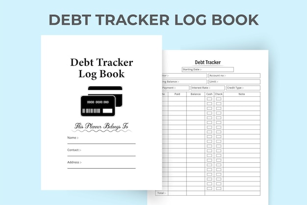 Plik wektorowy dziennik śledzenia zadłużenia wnętrze kdp narzędzie do śledzenia kredytów i dzienne narzędzie do sprawdzania salda szablon notatnika dziennik wewnętrzny kdp dziennik śledzenia zadłużenia z sylwetką karty kredytowej dziennik do sprawdzania zadłużenia bankowego