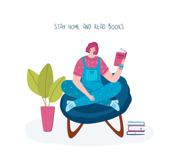Dziewczyna Czytająca Książkę I Odpoczywająca W Pokoju Domowym W Fotelu, Studentka Czytająca I Studiująca, Fan Literatury