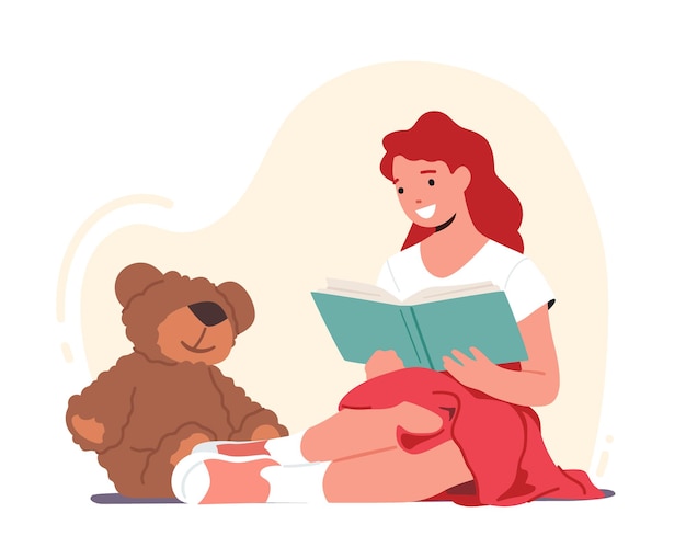 Dziewczyna Czytająca Książki Do Miękkiej Zabawki Misia