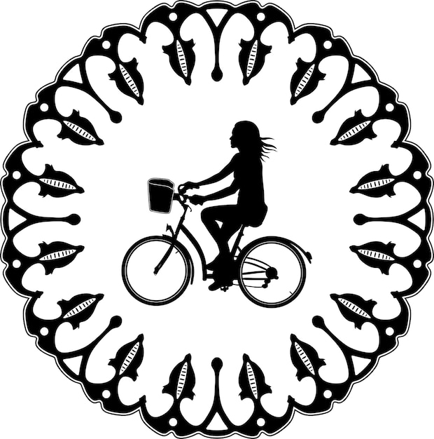 dziewczyna i rower z kwiecistą ramą ręcznie robiona sylwetka nr21