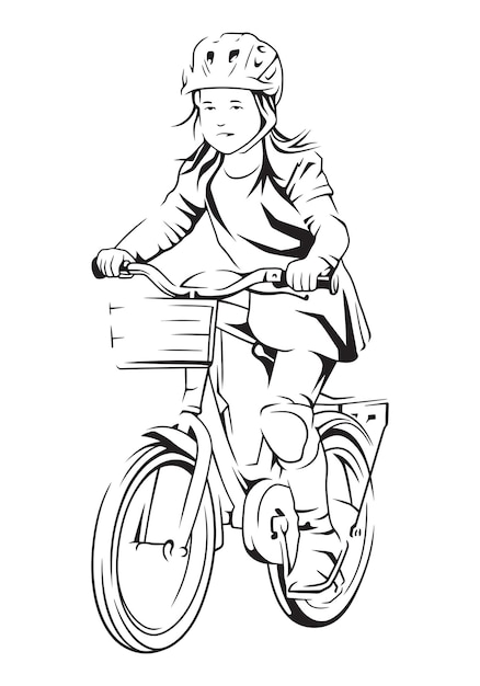 Plik wektorowy dziewczyna jedzie na rowerze ilustracja wektorowa linii sztuki