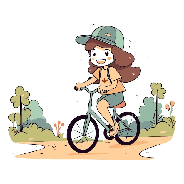 Dziewczyna Jeżdżąca Na Rowerze W Parku Postaci Z Kreskówek