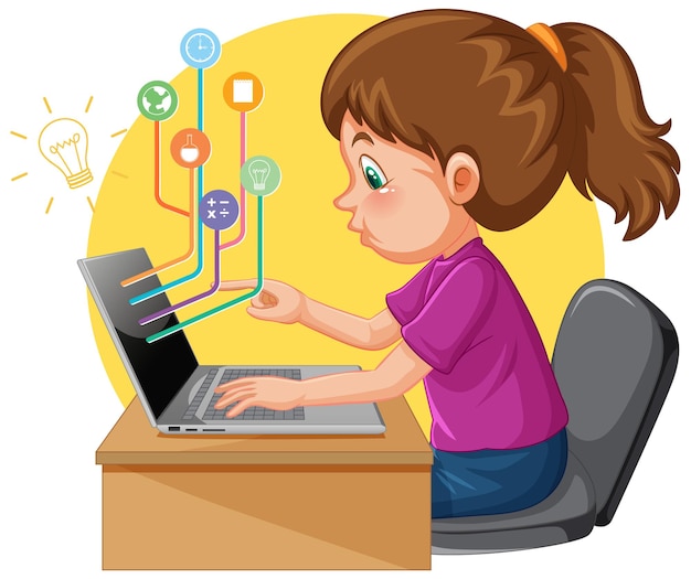 Plik wektorowy dziewczyna korzystająca z laptopa do nauki na odległość online
