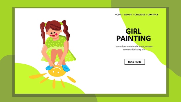 Dziewczyna Malowanie Słońce Kredą Na Placu Zabaw Wektor. Cute Little Girl Malowanie Kolorowe śmieszne Obraz Z Kredką Na Asfalcie. Postać Kreatywna I Rysująca Obraz Sieciowa Płaska Ilustracja Kreskówka