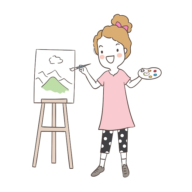 Dziewczyna Maluje Obrazek I Jej Sen Być Artystą Zawód Dla Dzieciaka