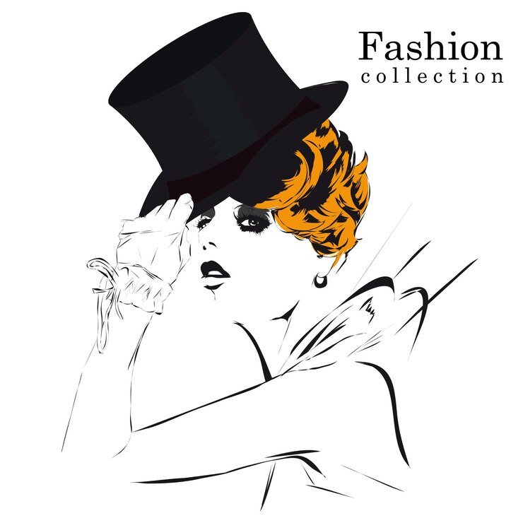 Wektor dziewczyna moda w stylu szkicu.