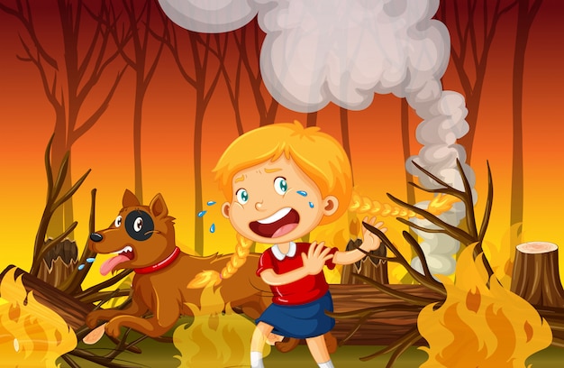 Dziewczyna Płacze W Lesie Pożarów