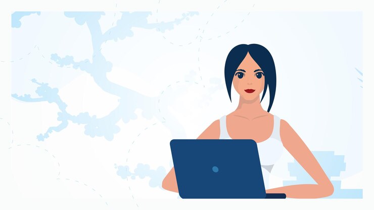 Wektor dziewczyna pracuje za laptopem koncepcja edukacji lub pracy ilustracja wektora