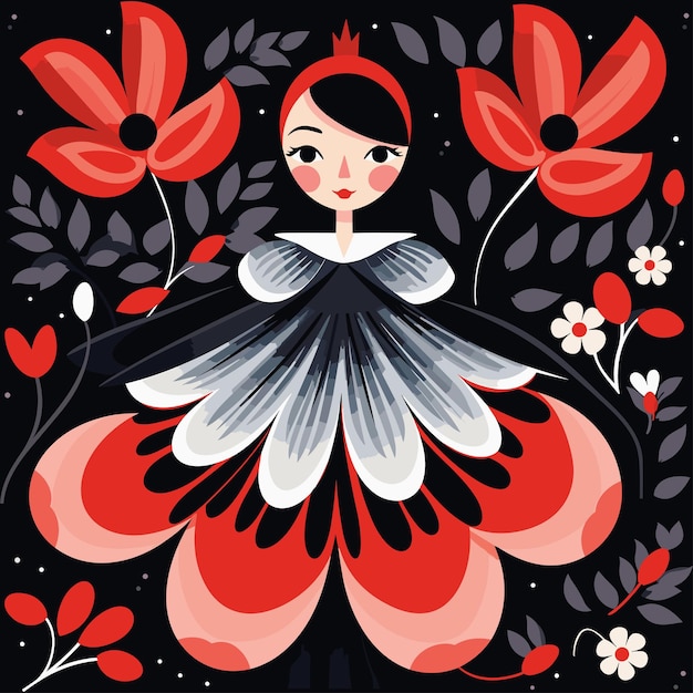 Plik wektorowy dziewczyna rysunkowa z wzorem wiosennych kwiatów