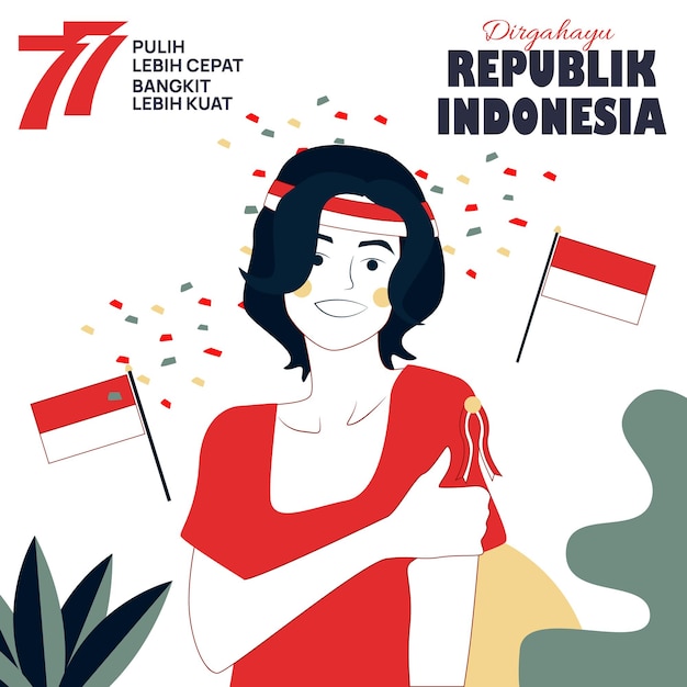 Dziewczyna świętuje Indonezja 77. Dzień Niepodległości Lub Dirgahayu Kemerdekaan Indonesia Ke 77