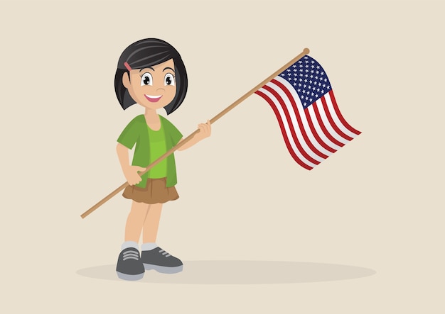 Plik wektorowy dziewczyna trzyma amerykańską flagę.