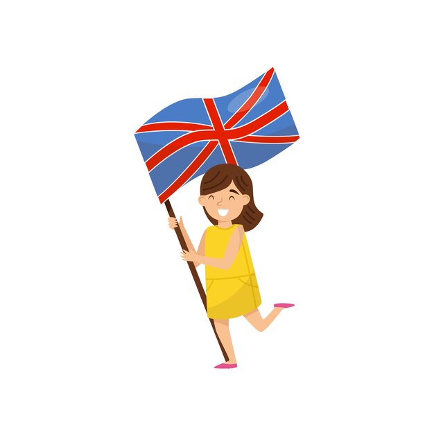Dziewczyna Trzymająca Flagę Narodową Zjednoczonego Królestwa Element Projektu Dla Dnia Niepodległości Flag Day Wektor Ilustracja Izolowana Na Białym Tle