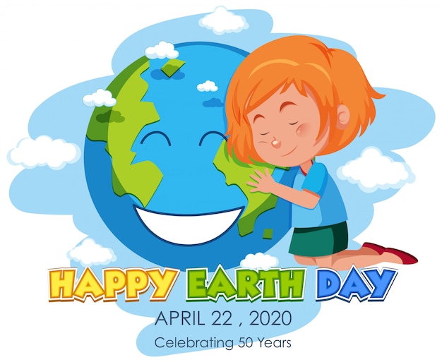 Dziewczyna Tulenie Ziemi Happy Earth Day Pozdrowienia