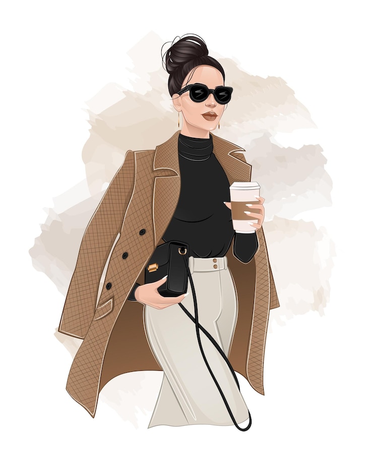 Wektor dziewczyna ulicy glamour. piękna stylowa kobieta