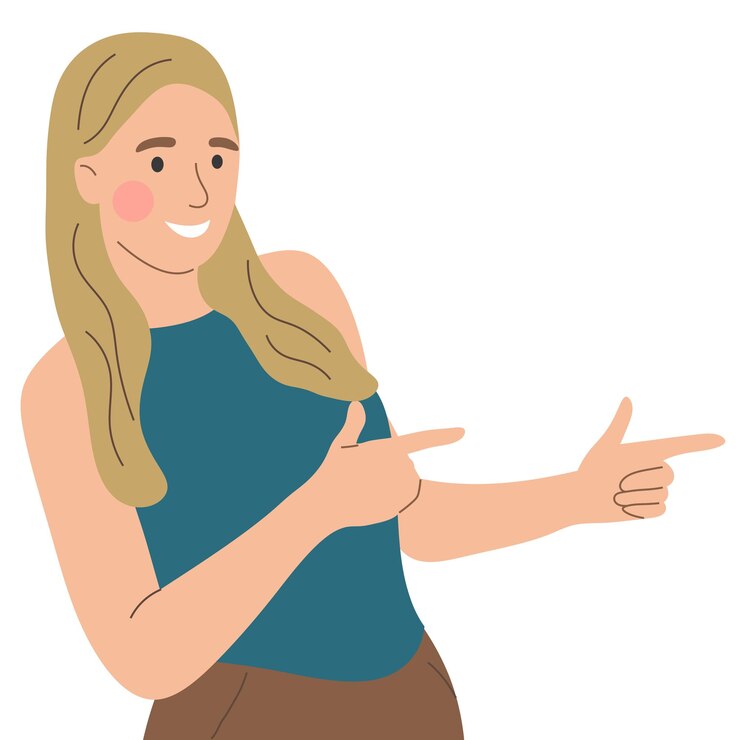Wektor dziewczyna wskazuje na bok ilustracji wektorowych płaski