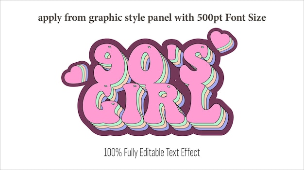 Dziewczyna z lat 90. w pełni edytowalny efekt Zastosuj z panelu stylów graficznych z rozmiarem czcionki od 350 do 500 punktów