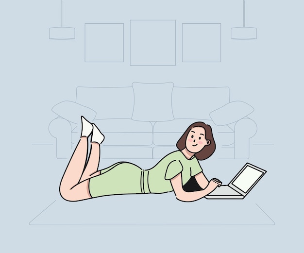 Plik wektorowy dziewczyna za pomocą płaskiej ilustracji laptopa