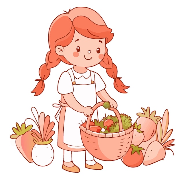 Plik wektorowy dziewczyna zbierająca warzywa w ogrodzie na białym tle