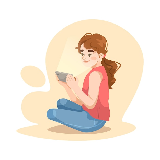 Dziewczyna ze smartfonem siedząca na podłodze ilustracja wektorowa