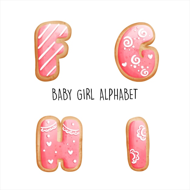 Plik wektorowy dziewczynka alfabet ciasteczka alfabet ilustracja wektorowa