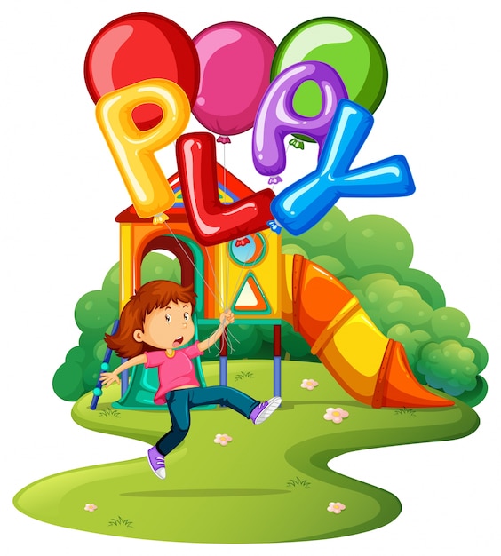 Plik wektorowy dziewczynka i balony w parku